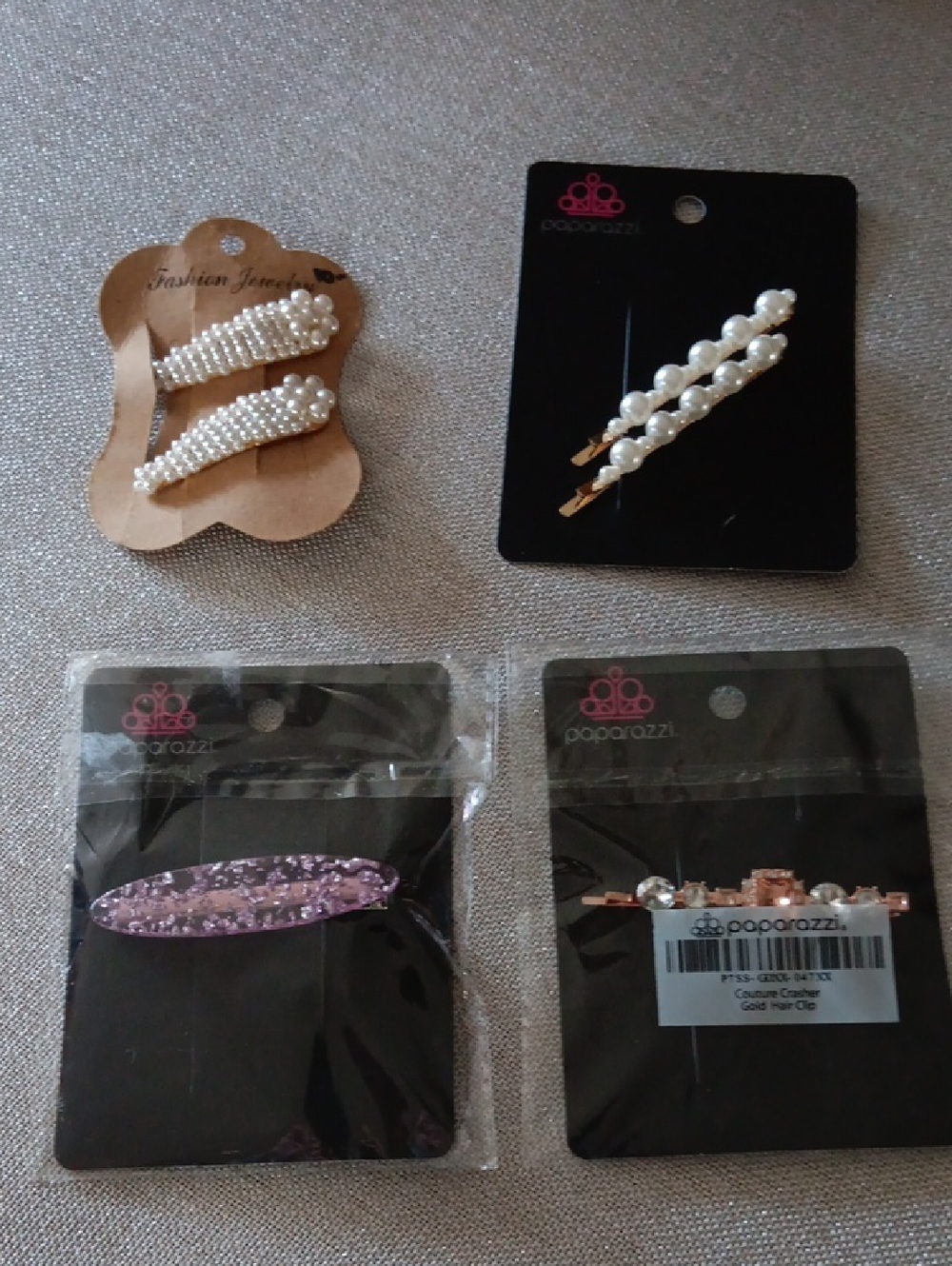 paparazzi White Pearl and Pink Crystal Hair Clip Set